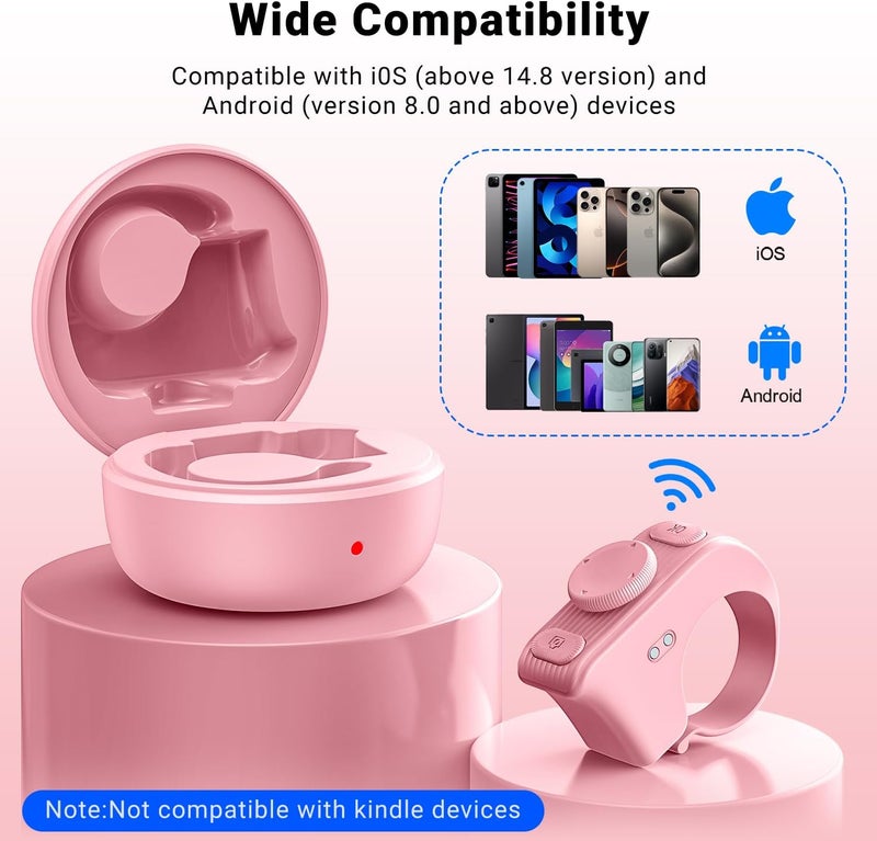 MILOUZ Remote Scrolling Ring for Tiktok,Page Turner for Kindle App,Bluetooth Camera Shutter Remote for iPhone, Android,iOS,iPad,Tablet-Pink - Image 5